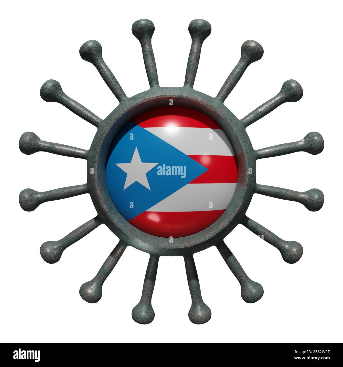 3d rendering of a national Puerto Rico flag over a virus covid19 ...