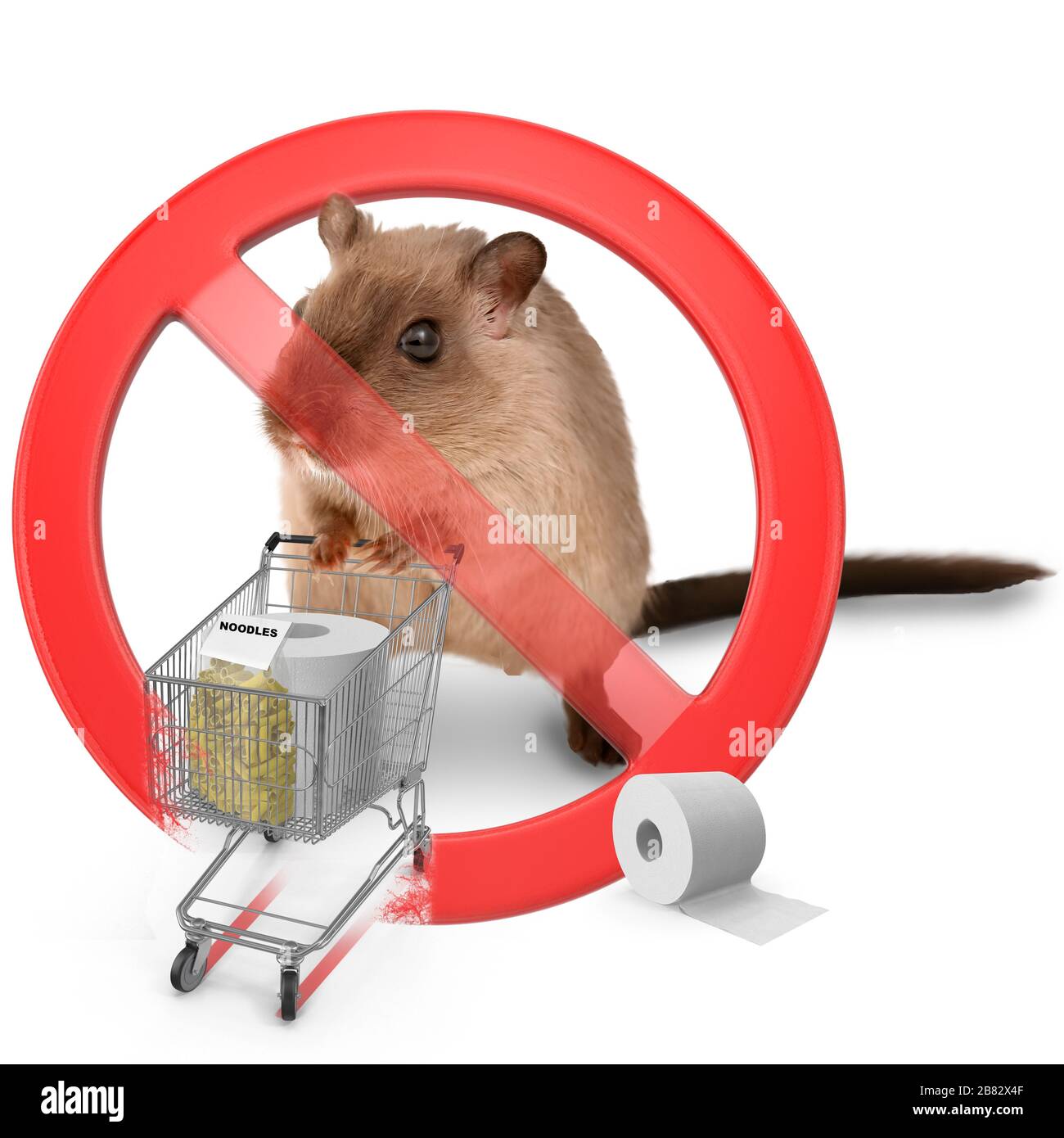 In panic, hamster wants to buy the supermarket empty - 3d-illustration Stock Photo
