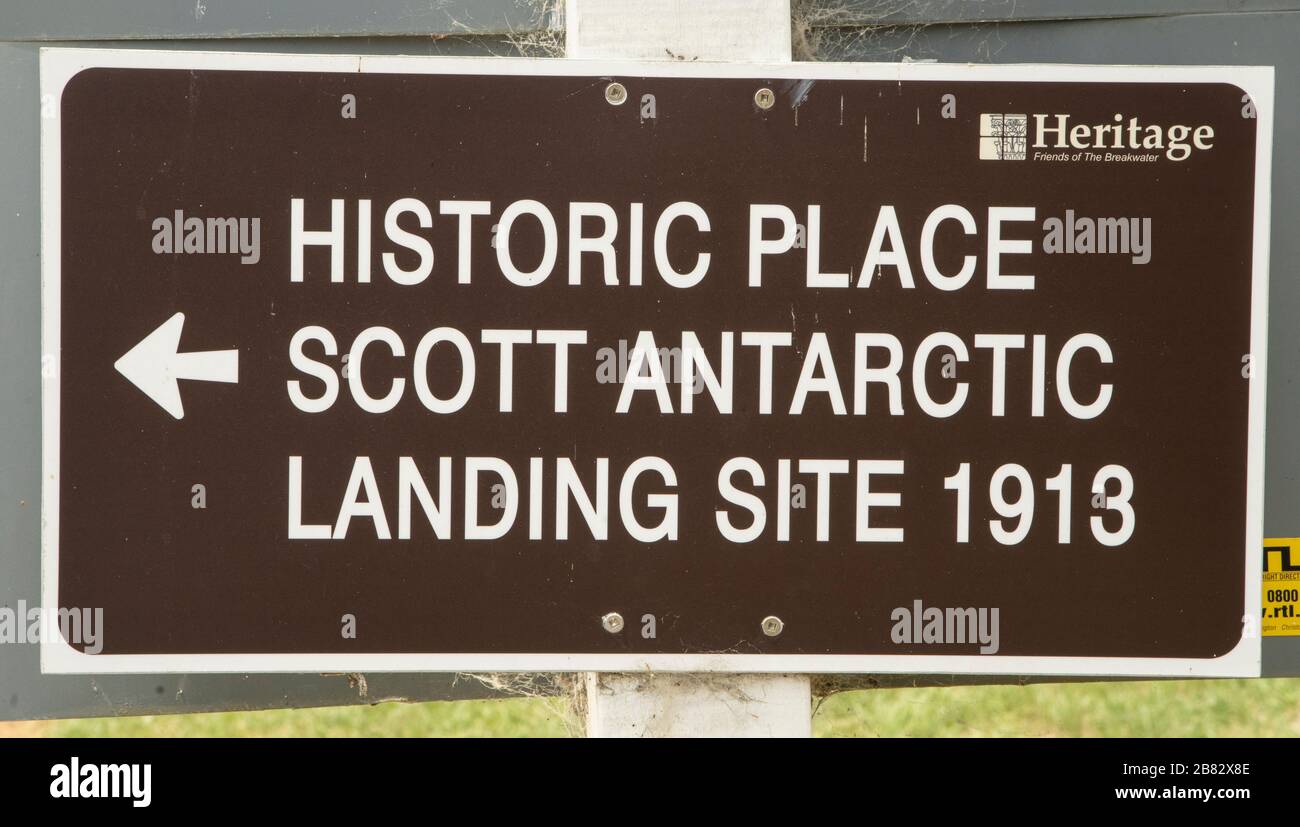 historic landing place of Robert Falcon Scott's ill-fated South Pole expedition, Oamaru, South Island, New Zealand Stock Photo