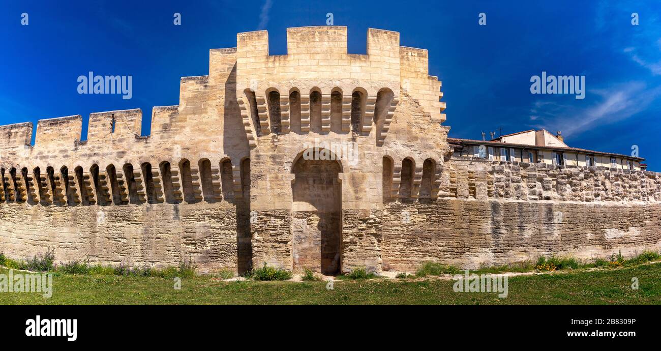 Panorama of medieval city walls of Avignon, Provence, southern France Stock Photo