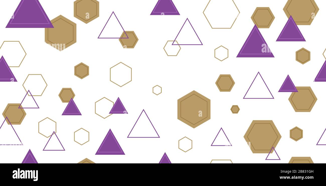Seamless pattern from different triangles and hexagons. Cropped shapes. Vector illustration. Isolated elements on a white background. Stock Vector