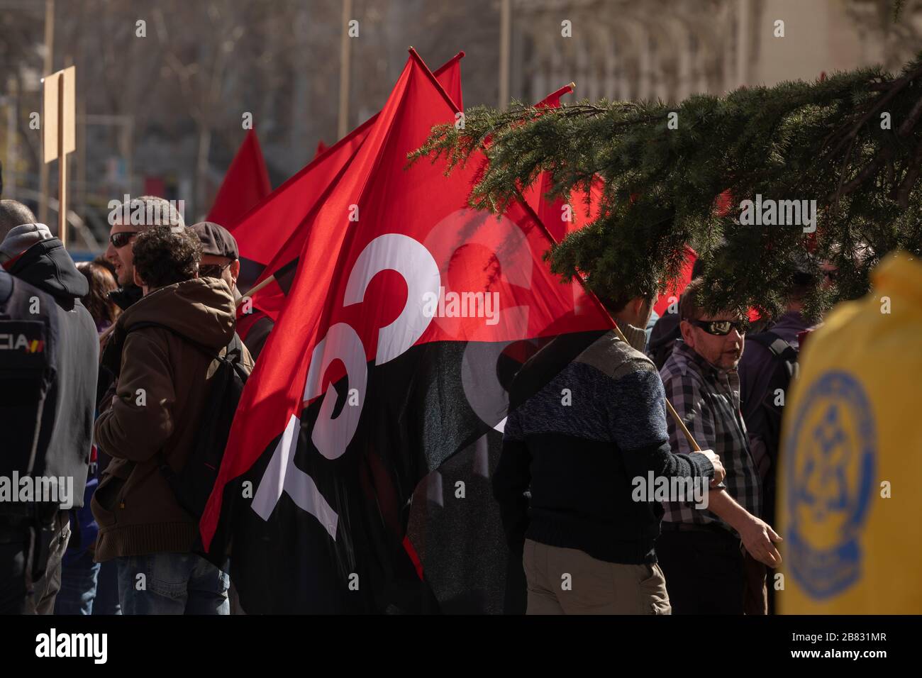 Madrid, Spain February 27, 2020 Protest demonstration called by CGT, in Madrid, against