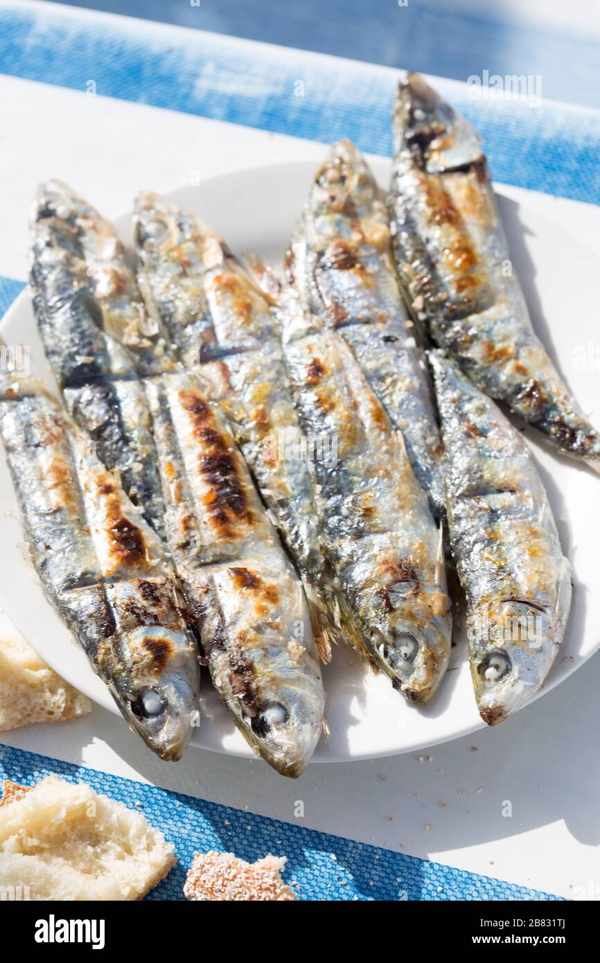 Grilled sardines with moroccan tomato salad Stock Photo Alamy