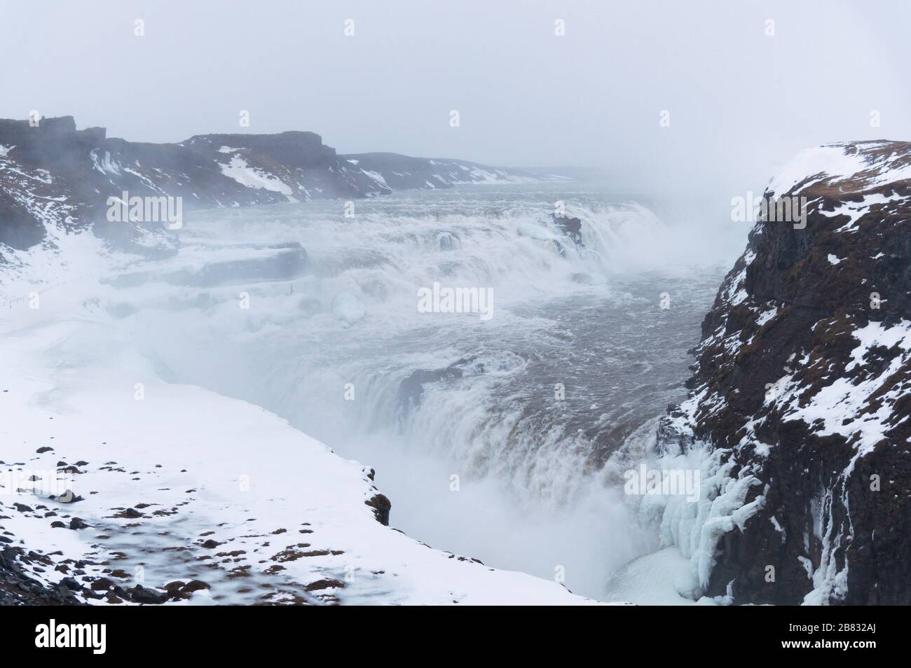 The Powerful Gullfoss in Iceland, winter 2020. Stock Photo