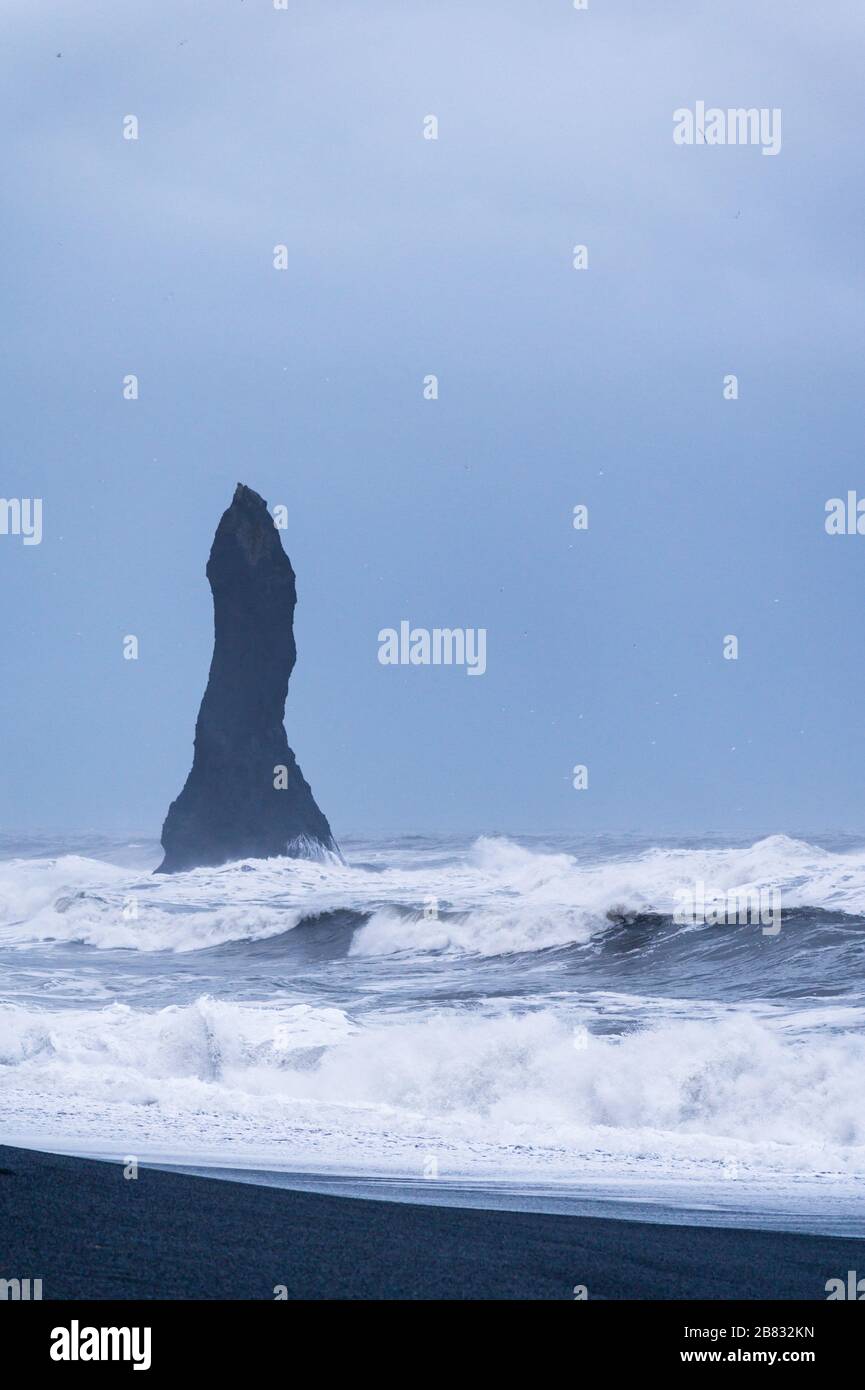 What you see when you look out from Reynisfjara on a winter day. Stock Photo