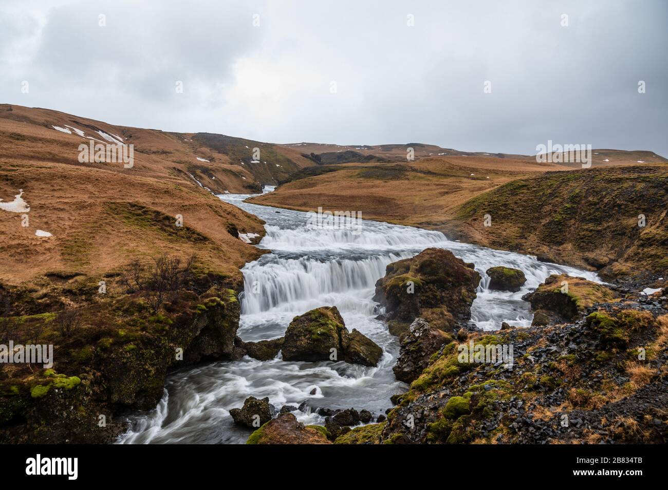 The drop above the famous Skogafoss in Iceland. Stock Photo