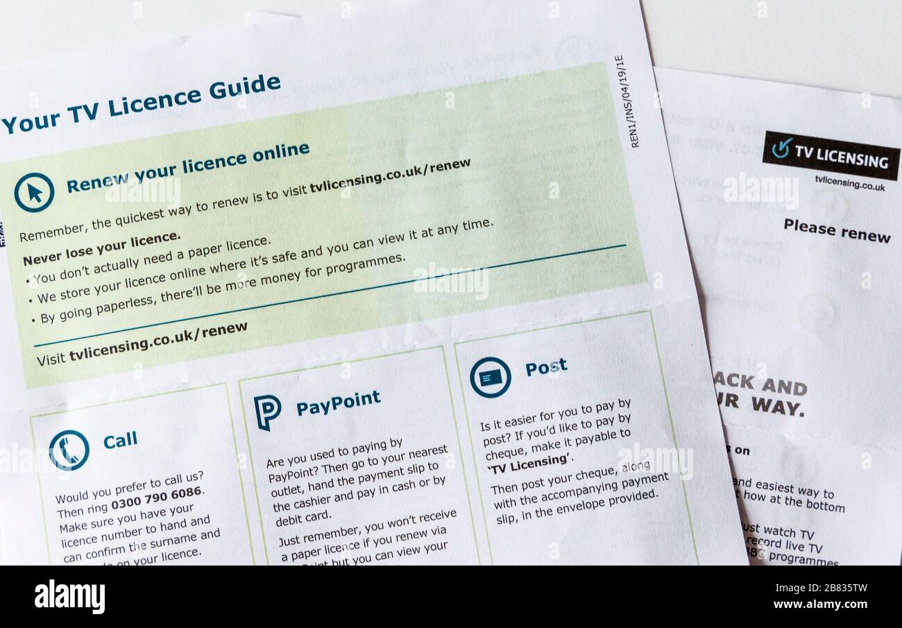 Reminder letter to renew a UK television licence Stock Photo