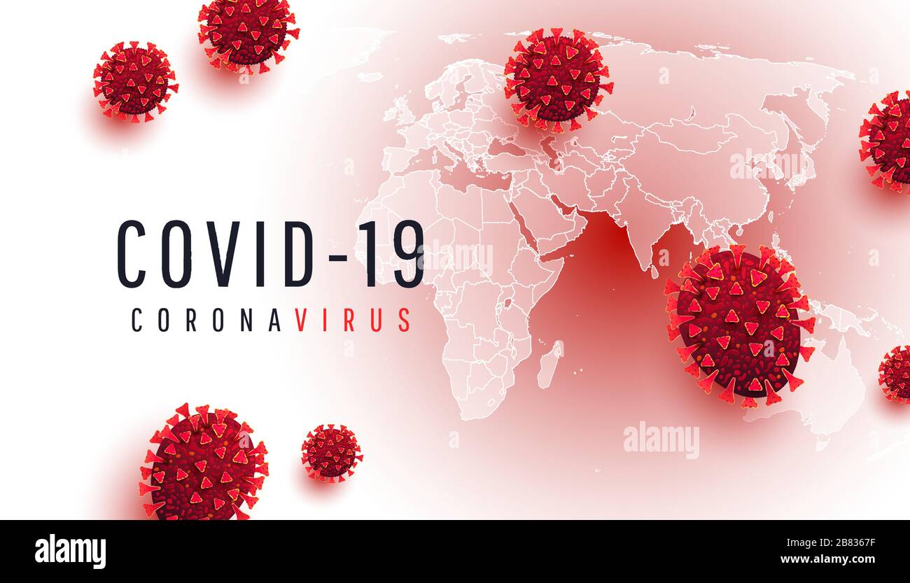 Novel Coronavirus, 2019-nCoV. Coronavirus outbreak from Italy. Spread of the epidemia coronavirus covid 19. World map of the world with outbreaks of coronavirus and virus molecule on a horizontal web banner Stock Vector