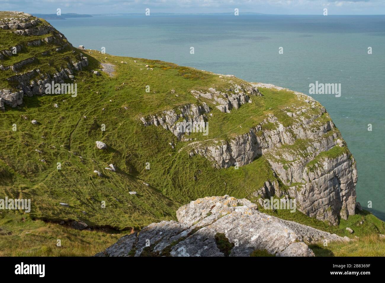 Rock formation beside the sea on the Great Orme, Llandudno, Conwy, Wales, UK Stock Photo