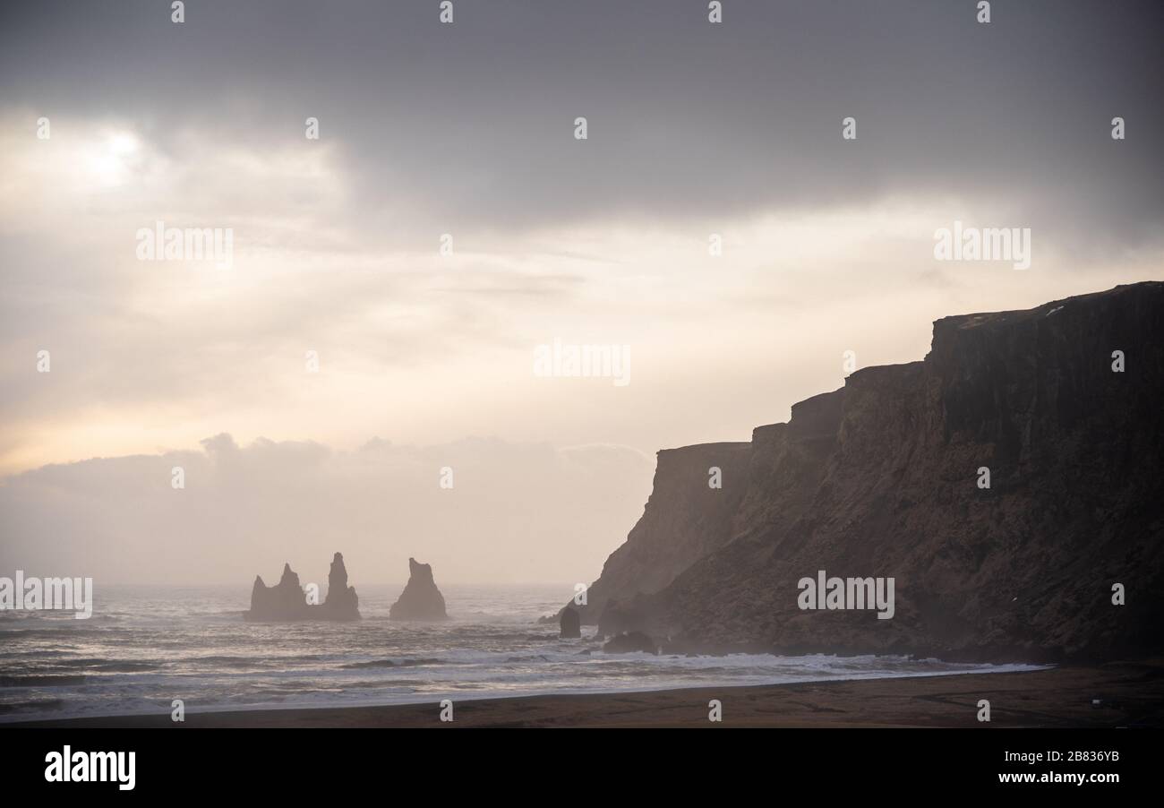 The view from Vik, Iceland in February 2020. Stock Photo