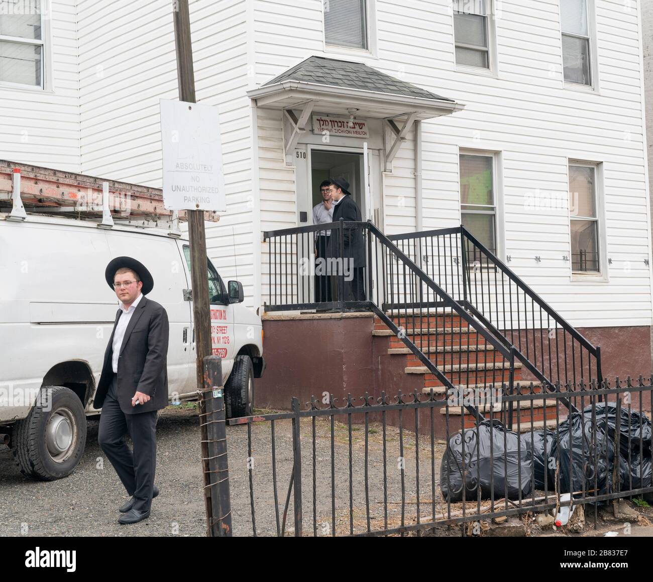 New York, NY March 19, 2020 Hasidic Jewish students gather at the
