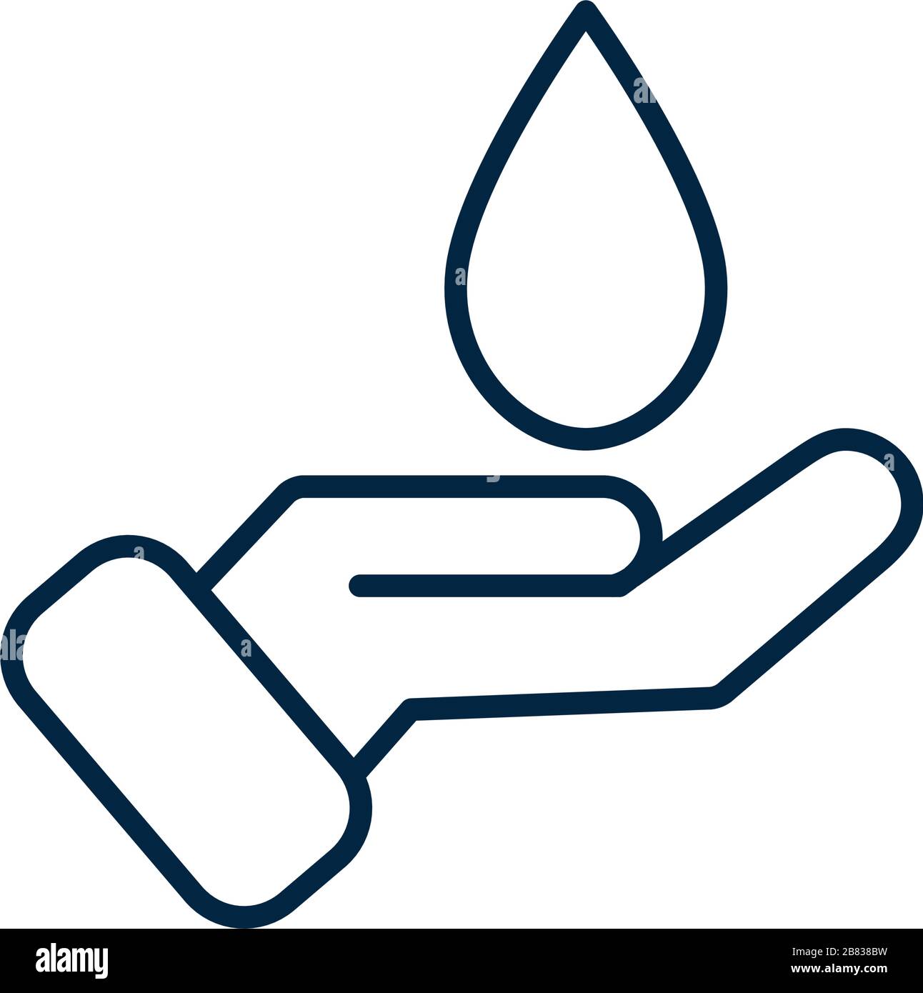 water drop and hand icon over white background, line style, vector ...