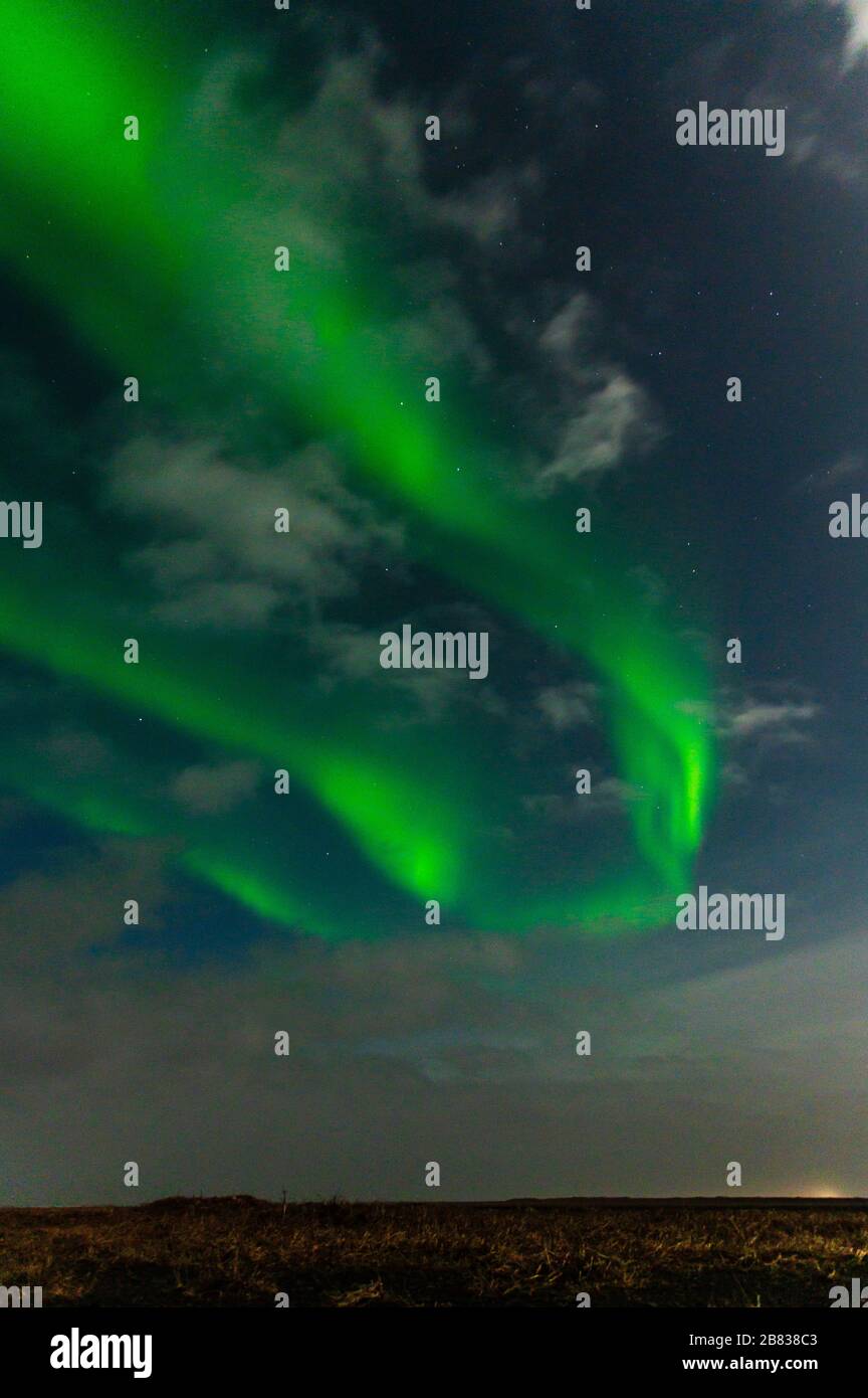 Aurora Borealis right outside of Vik, Iceland. Stock Photo
