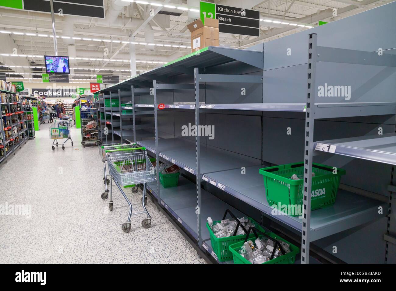 Empty toilet roll shelves after panic buying due the coronavirus march 2020, Fife Scotland Stock Photo
