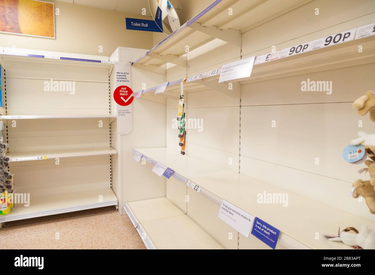 Empty toilet roll shelves in tesco after panic buying due the