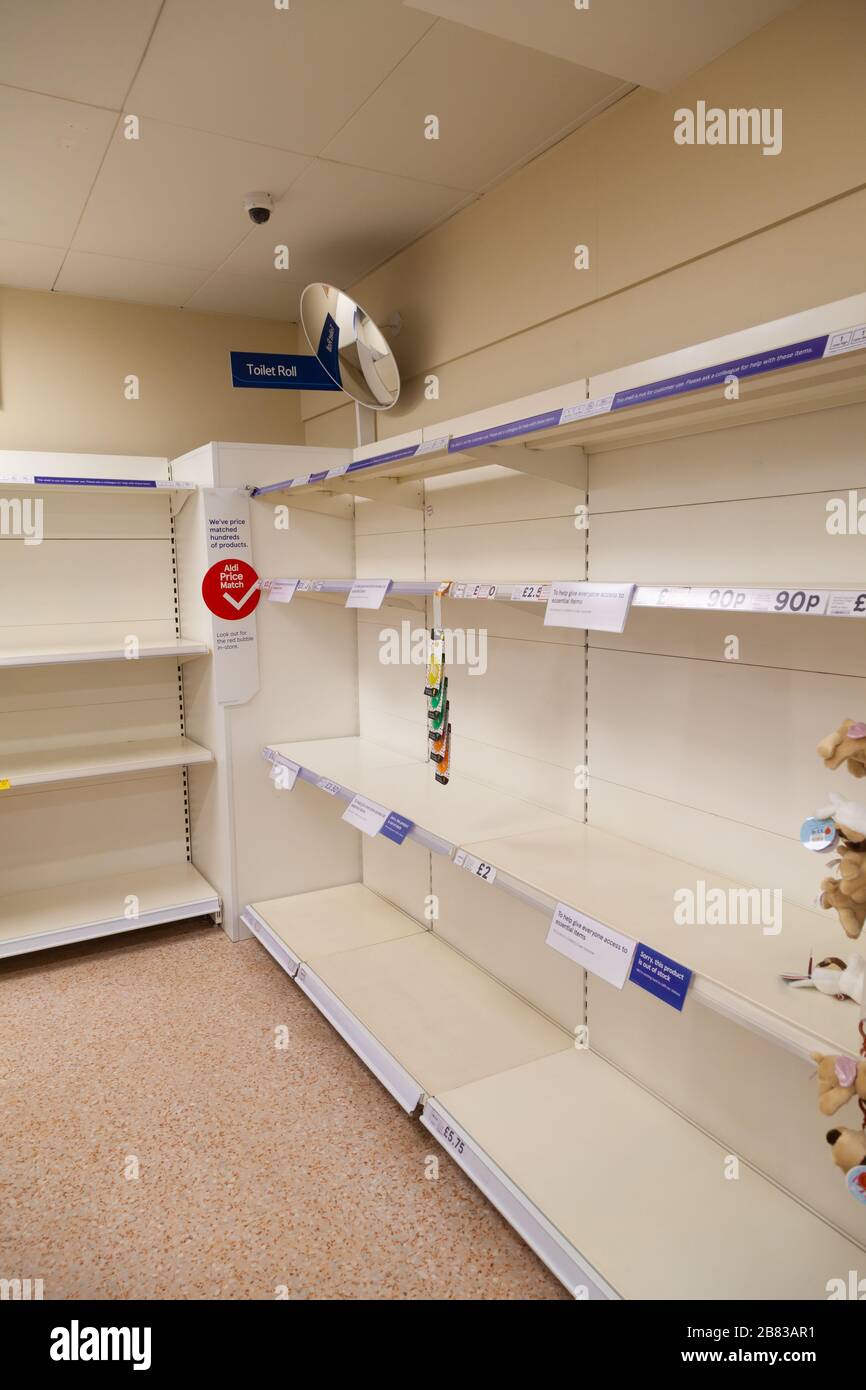 Empty toilet roll shelves in tesco after panic buying due the