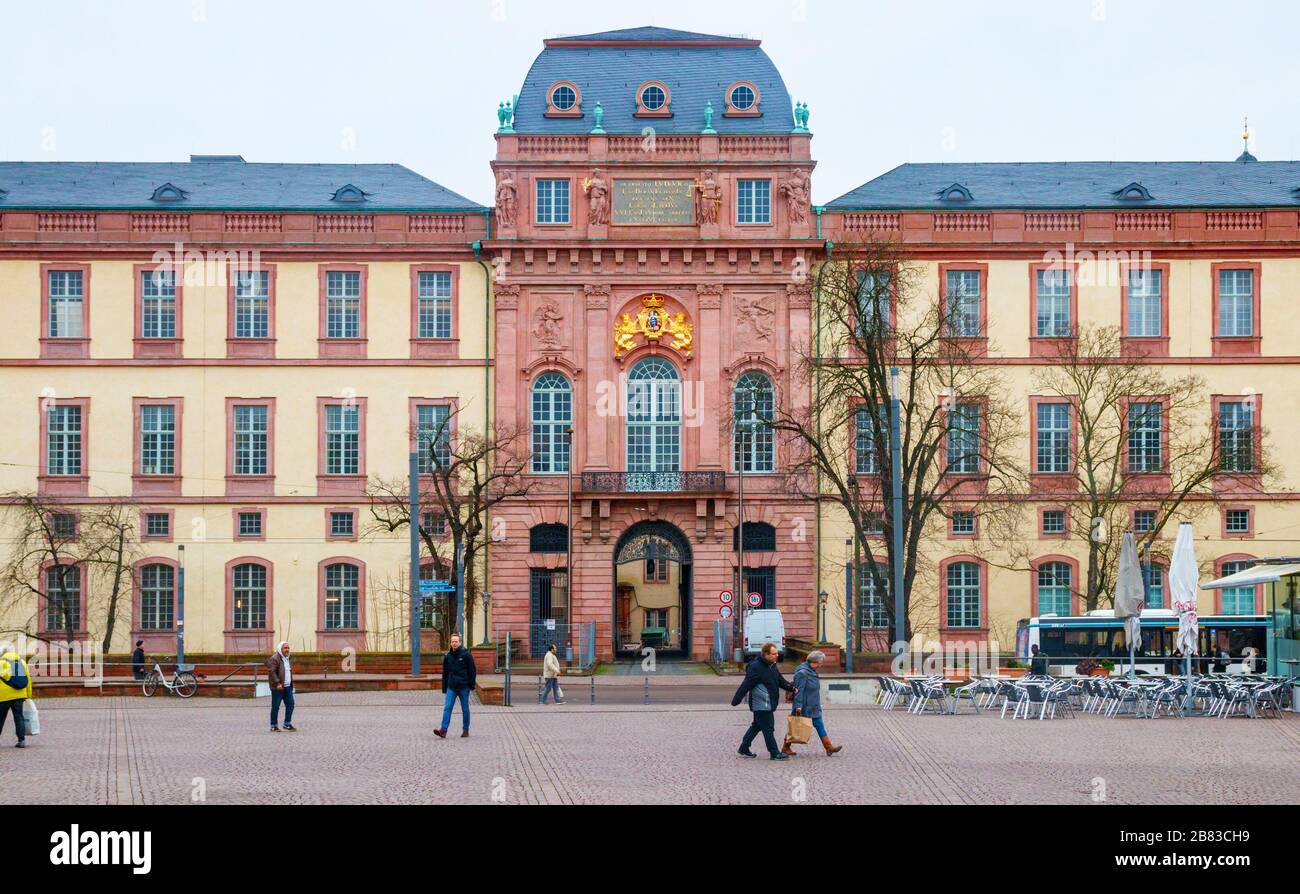 Market Square and Residential Palace, part of the Darmstadt city centre on a cloudy day in winter. Hesse, Germany. Stock Photo