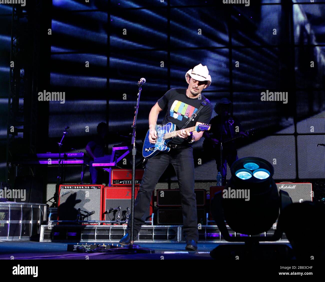 Brad Paisley performs in West Palm Beach, Florida. American Idol 10th season winner Scotty McCreery and The Band Perry open the show. Stock Photo