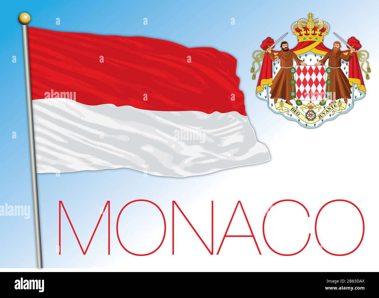 Monaco Principality Official National Flag And Coat Of Arms Europe