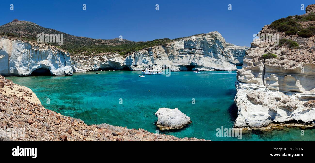 Kleftiko caves. Milos island. Cyclades Greece. Stock Photo