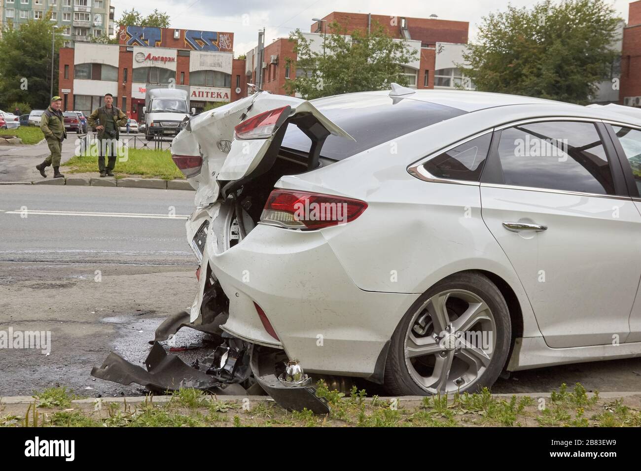 Saint Petersburg, Russia-June 08, 2019: badly broken new car total damage. Stock Photo