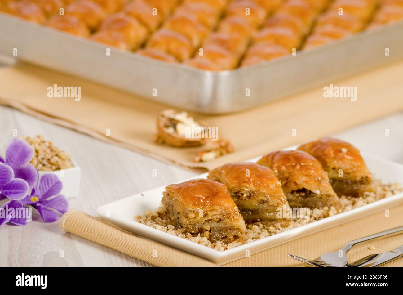 Baklava cake - walnut Mediterranean dessert stock photo Stock Photo