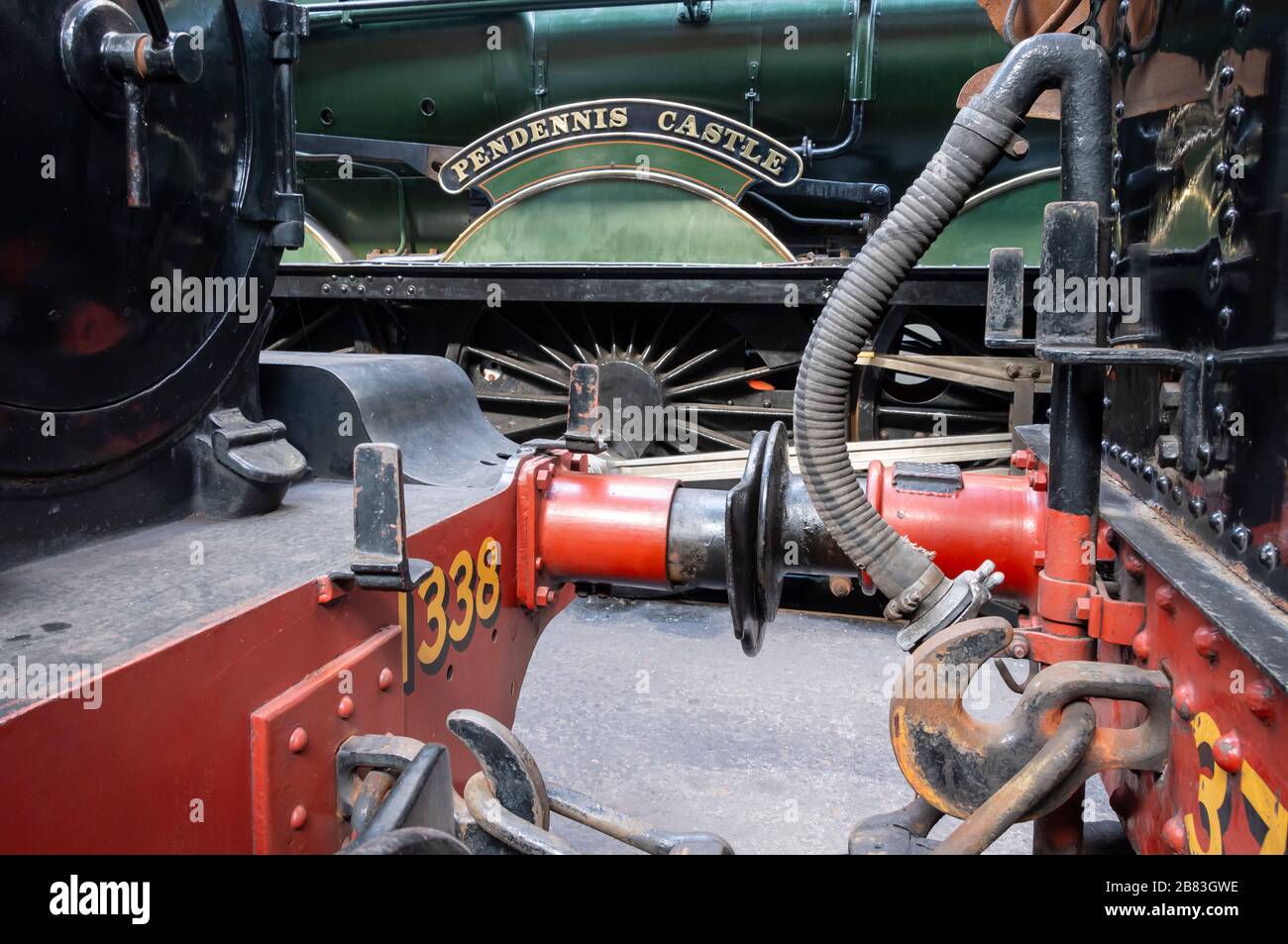 Detail of steam locomotives in the engine shed at Didcot Railway Centre, Didcot, Oxfordshire, England Stock Photo