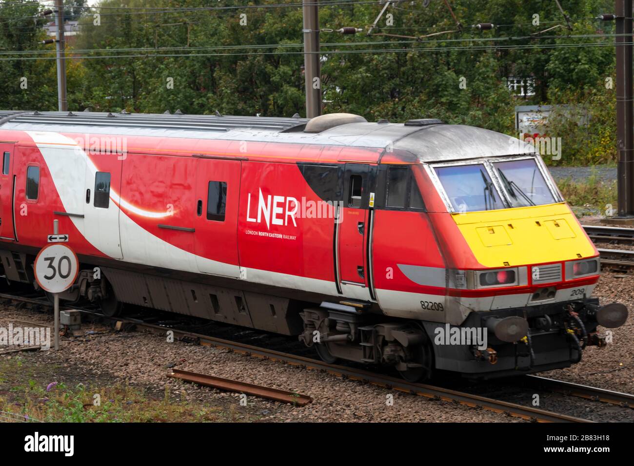 London North Eastern Railway electric train on the East Coast Main Line