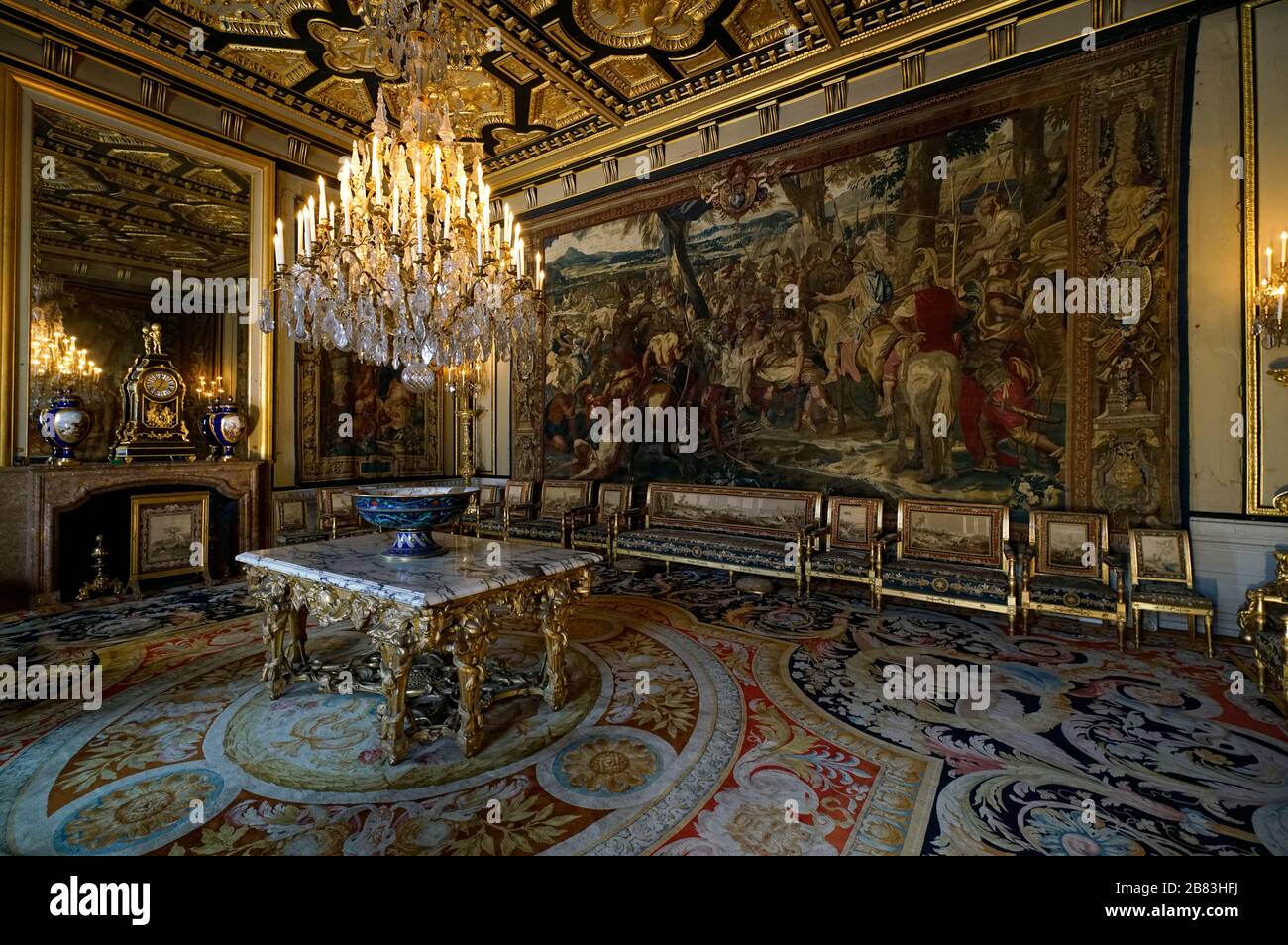 The reception room of Pope's Apartments.Fontainebleau Palace.Chateau de Fontainebleau.Seine-et-Marne.France Stock Photo