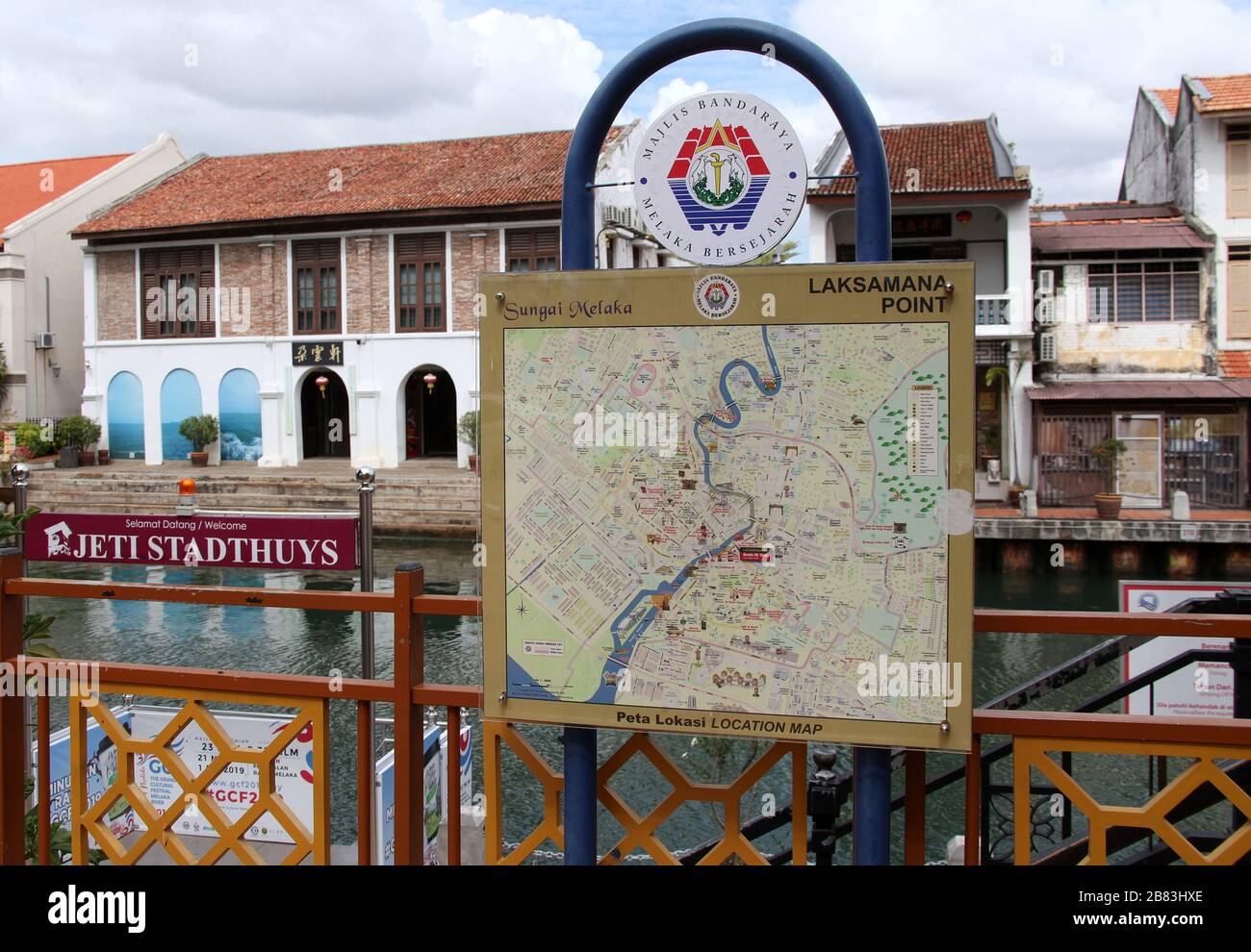 Location map by the river in Melaka Stock Photo