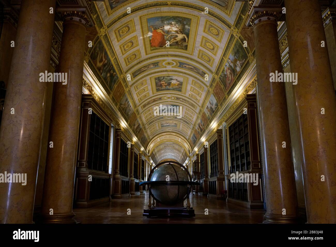 The Diana Gallery with Napoleon I's globe.Chateau du Fontainebleau Palace.Fontainebleau.Seine-et-Marne.France Stock Photo