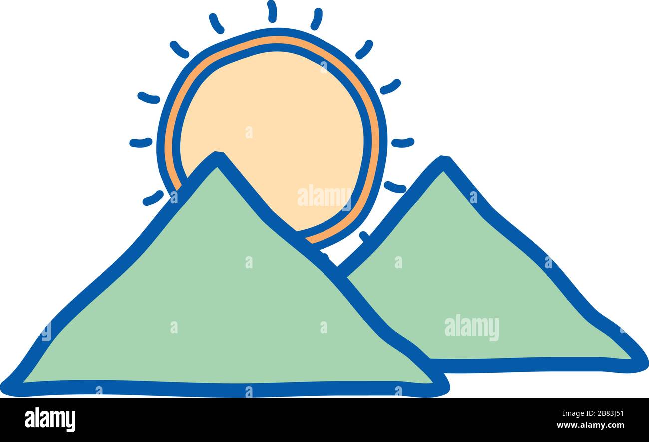 Isolated sun and mountains line and fill style icon vector design Stock ...
