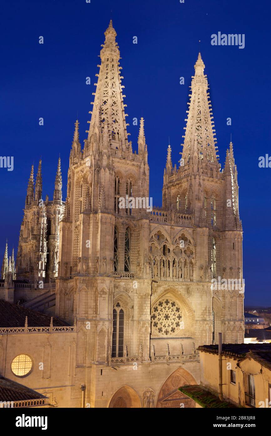 Cathedral of Burgos. Night view. Castilla y Leon, Spain Stock Photo