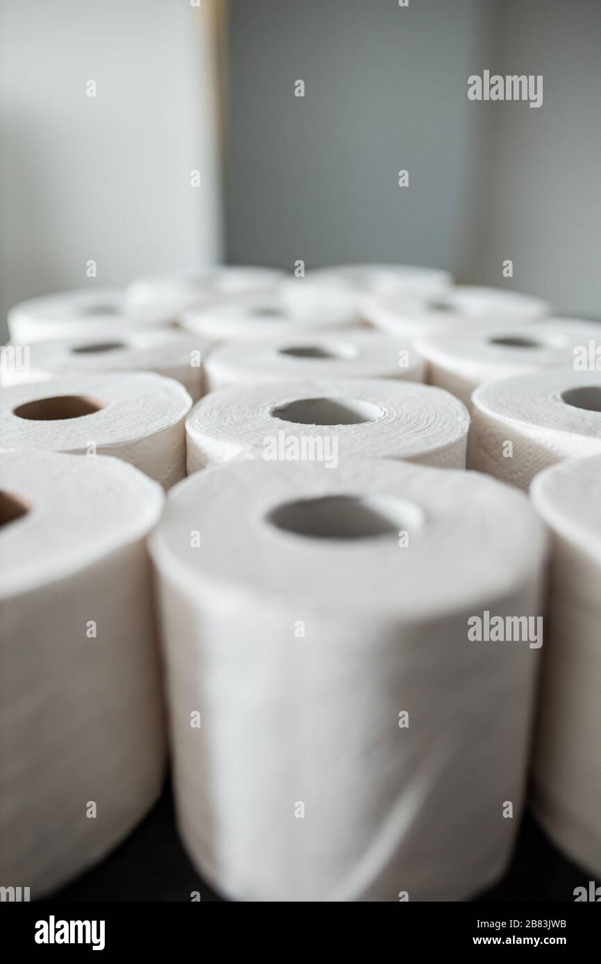 toilet paper bunched up together on a counter in a home Stock Photo - Alamy