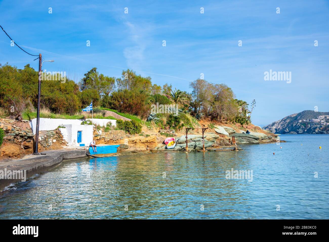 The small village with unique beaches and famous resort of Agia Pelagia, Heraklion, Crete, Greece. Stock Photo