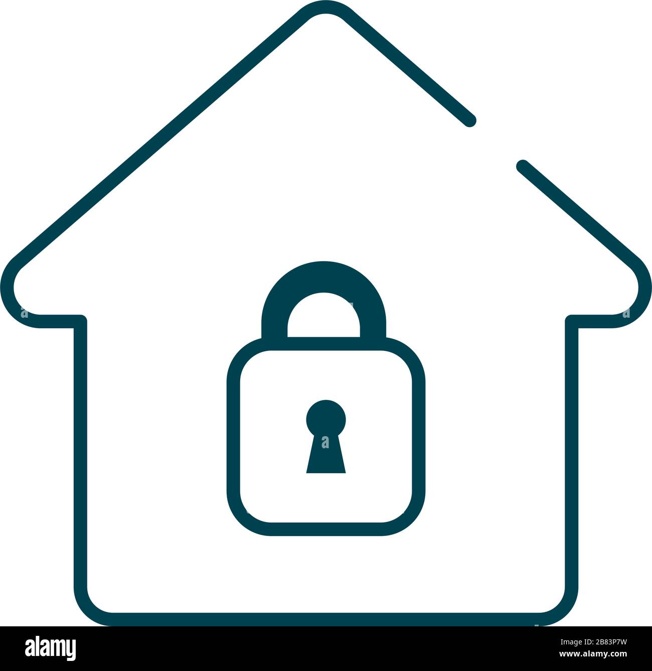 house with security padlock icon over white background, line style ...