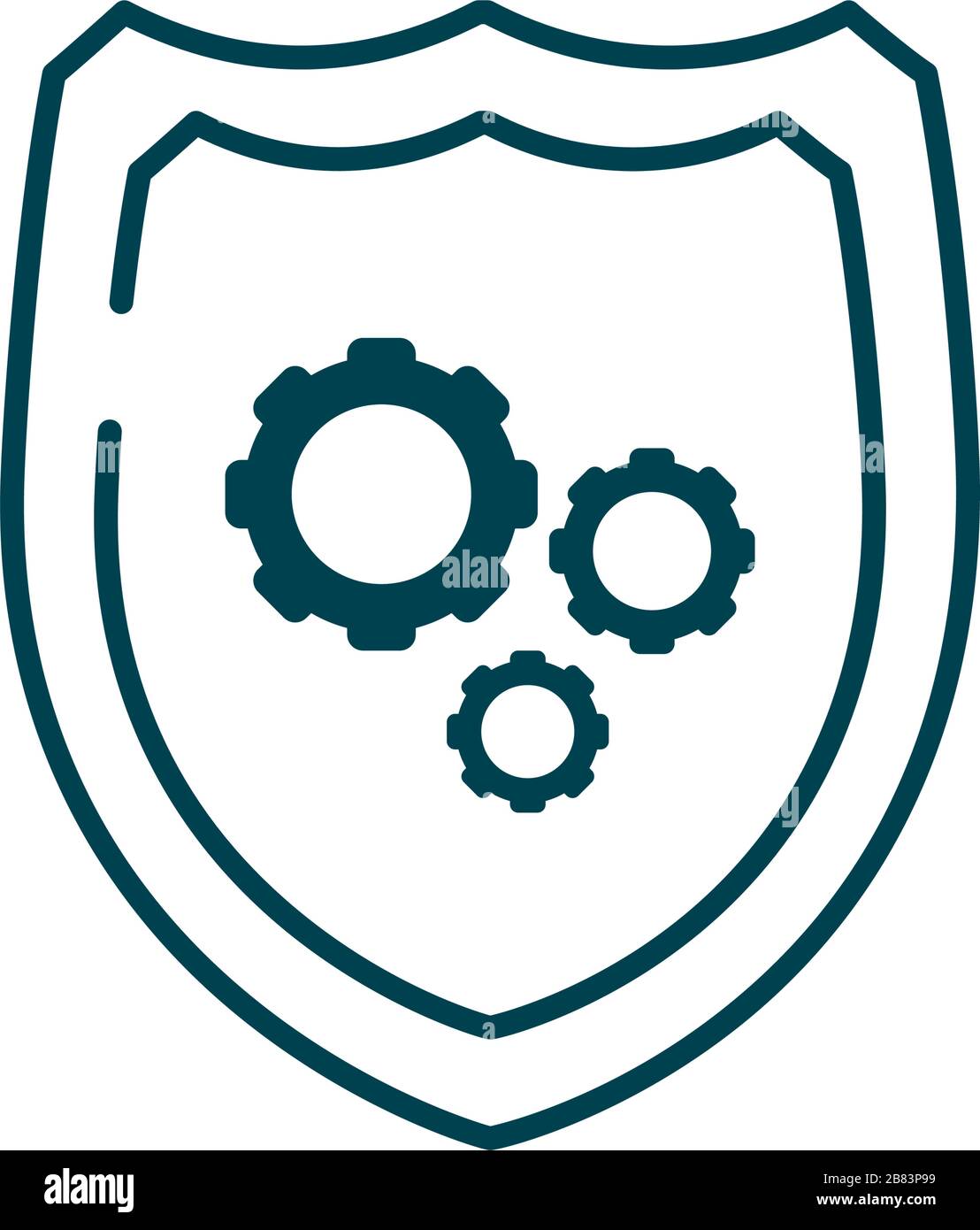 shield with gear wheels icon over white background, line style, vector ...
