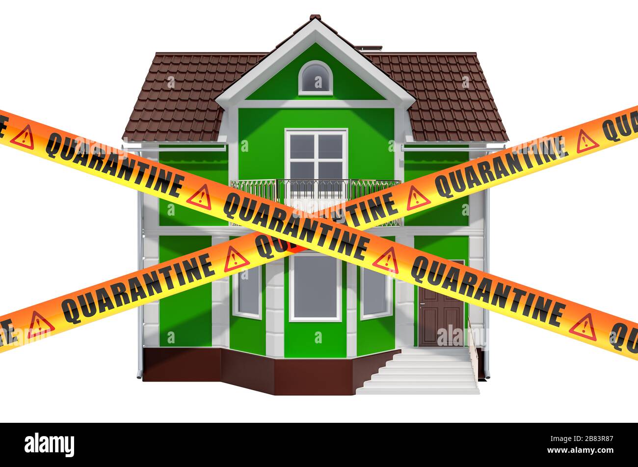 Home quarantine. Stay home, save lives concept. 3D rendering isolated on white background Stock Photo