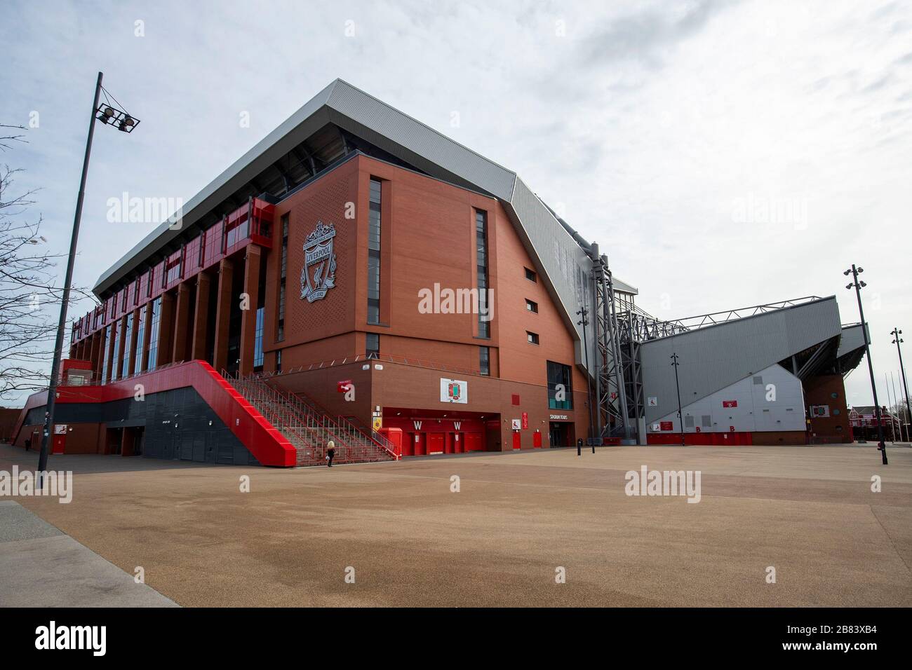 A general view of Anfield, home of Liverpool Football Club, after it was announced that Professional football in England will not resume until April 3 Stock Photo