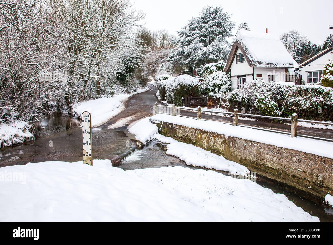 Clavering Village Ford in Winter Stock Photo