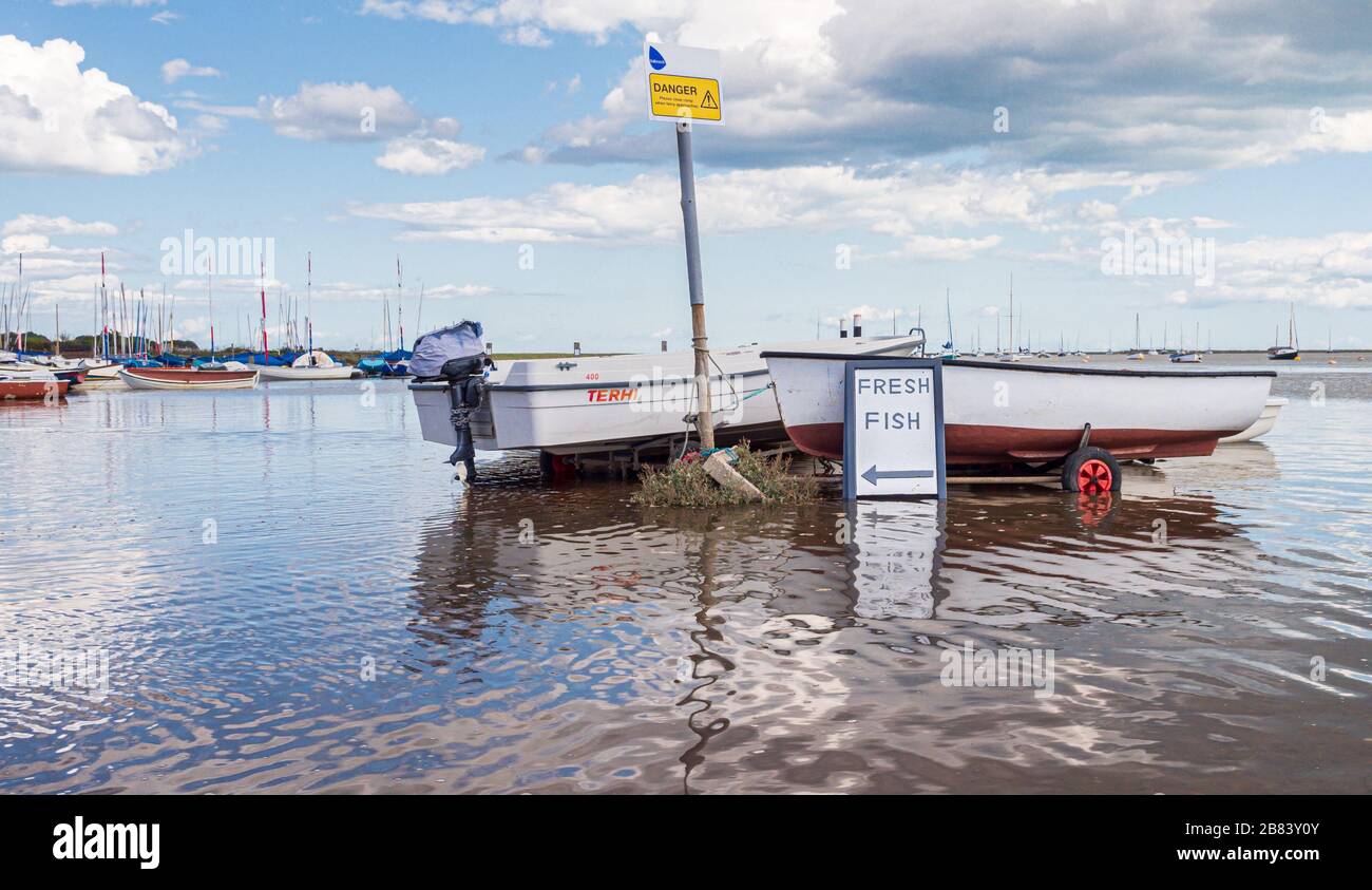 Views of Orford in Suffolk at High Tide Stock Photo