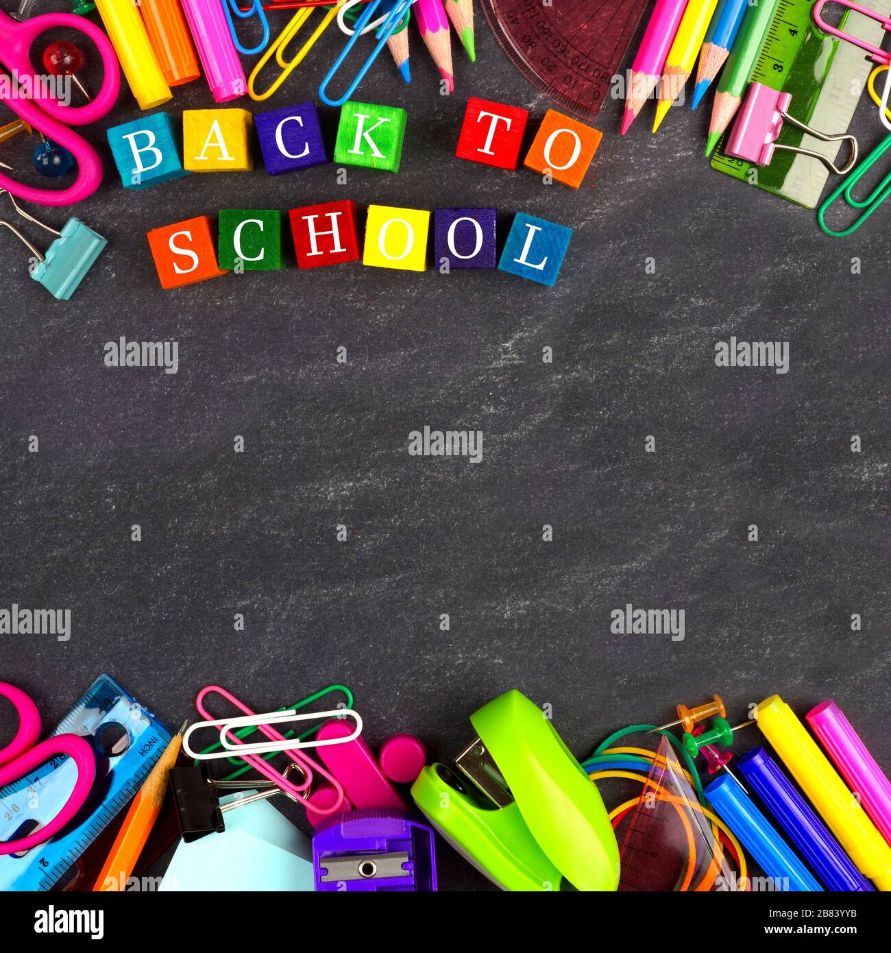 Colorful Back to School wooden blocks with school supplies double