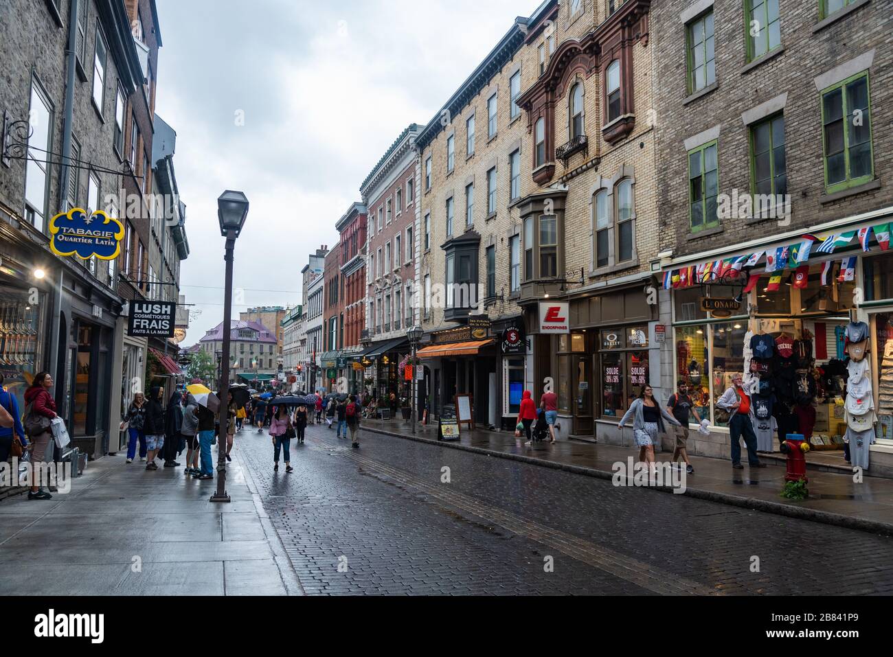 Quebec, Canada Sept 3, 2018:Beautiful streets after heavy rain at Quebec City in Quebec QC Canada Stock Photo