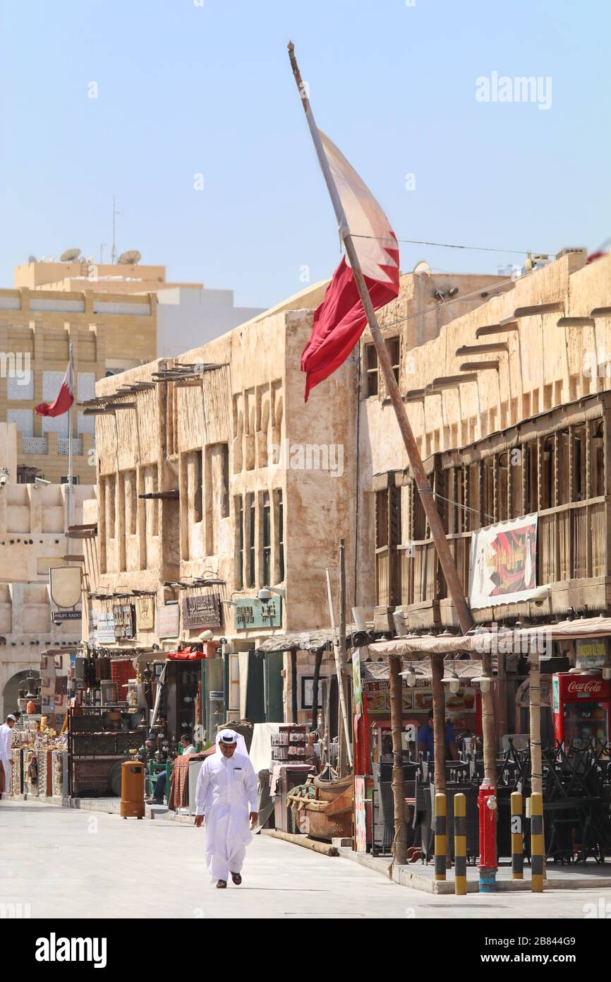 A View of Souq Waqif, an old traditional bazaar and famous for  entertainment, arts, restaurant and shops for souvenir - Doha, Qatar Stock Photo