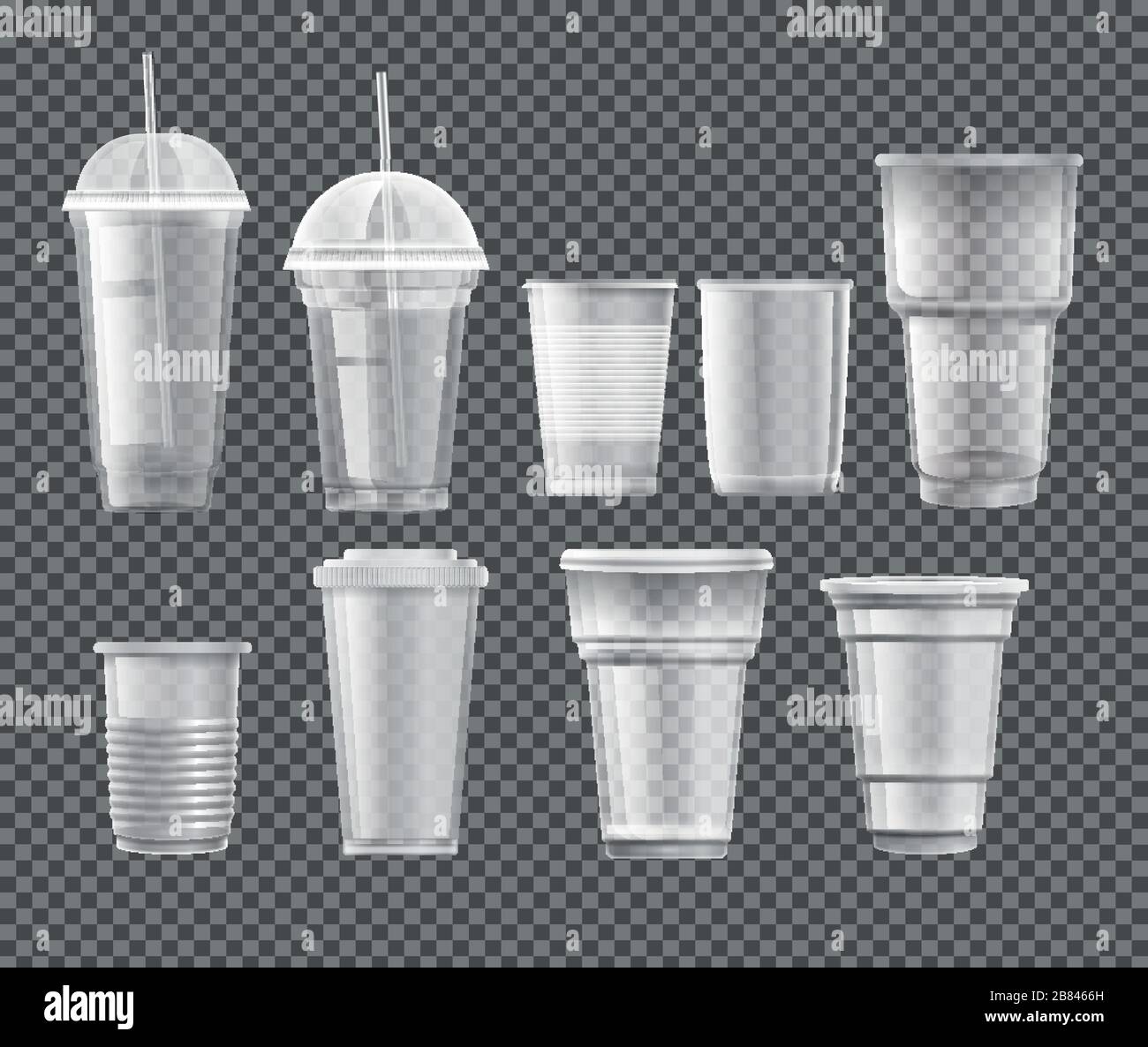 Set of different takeaway plastic cups on transparent background