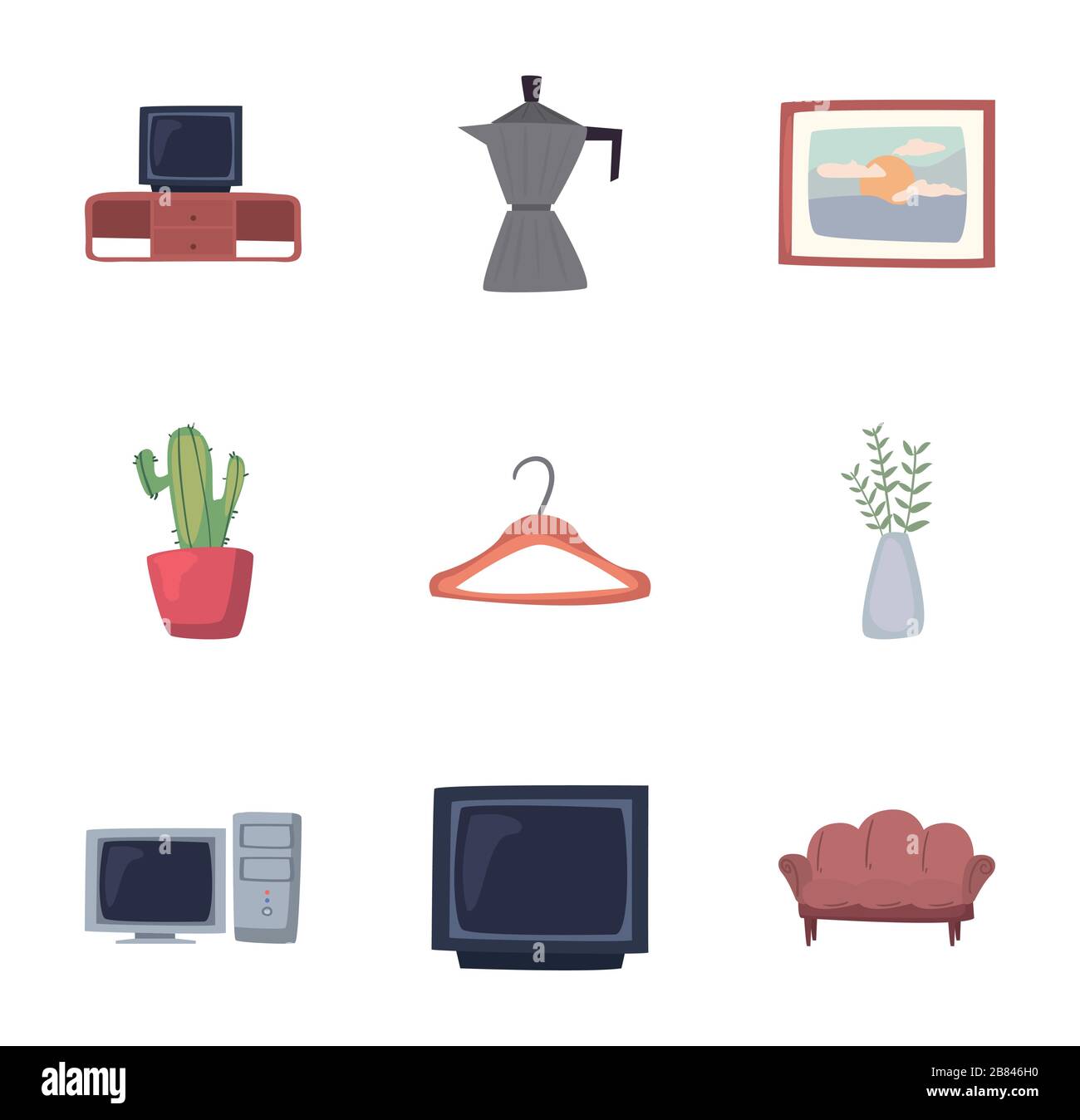 flat style icon set design, Home room decoration interior living ...