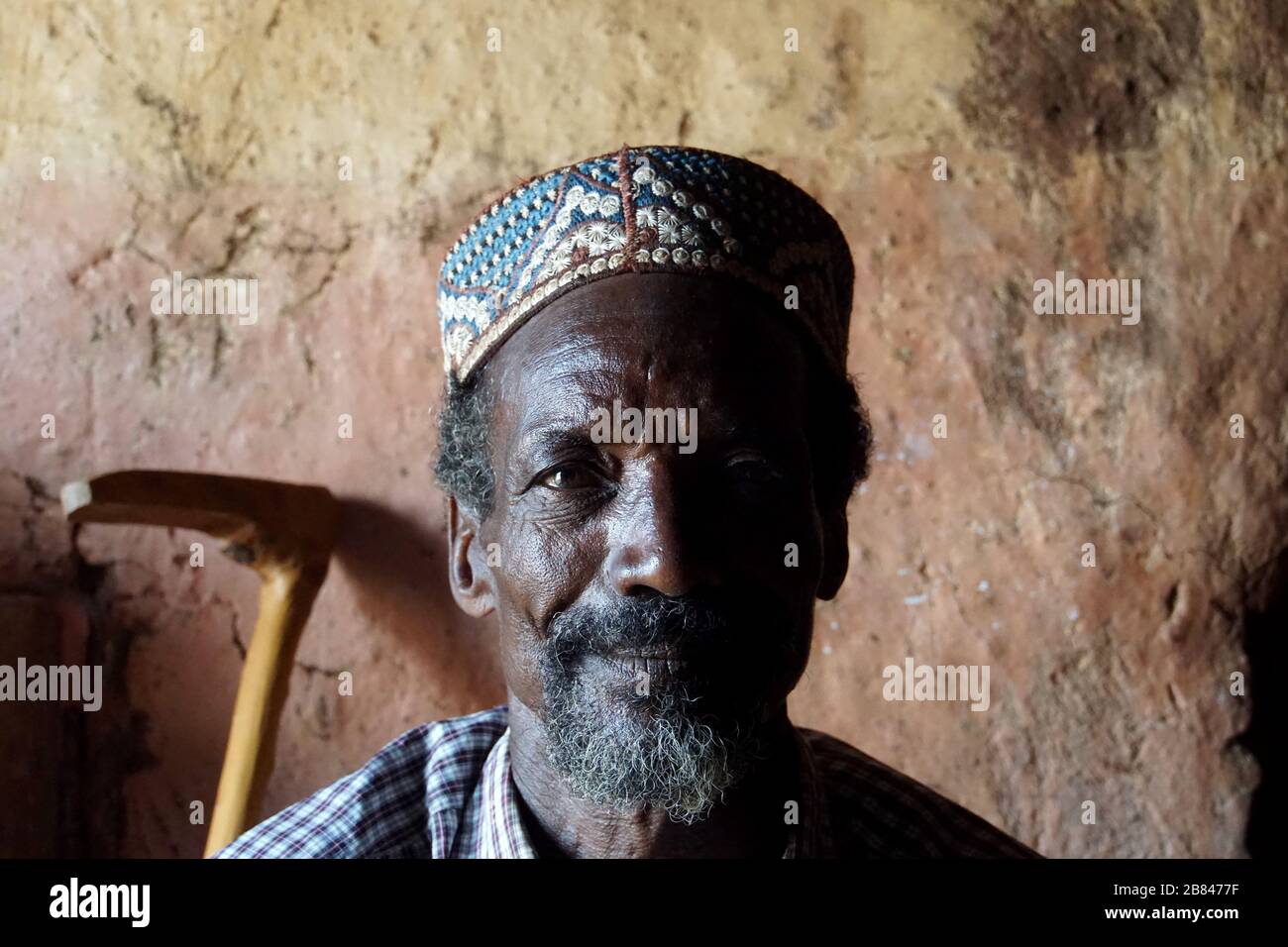 Portrait of a Mature Bearded Man in his Home in Southern Ethiopia Stock Photo