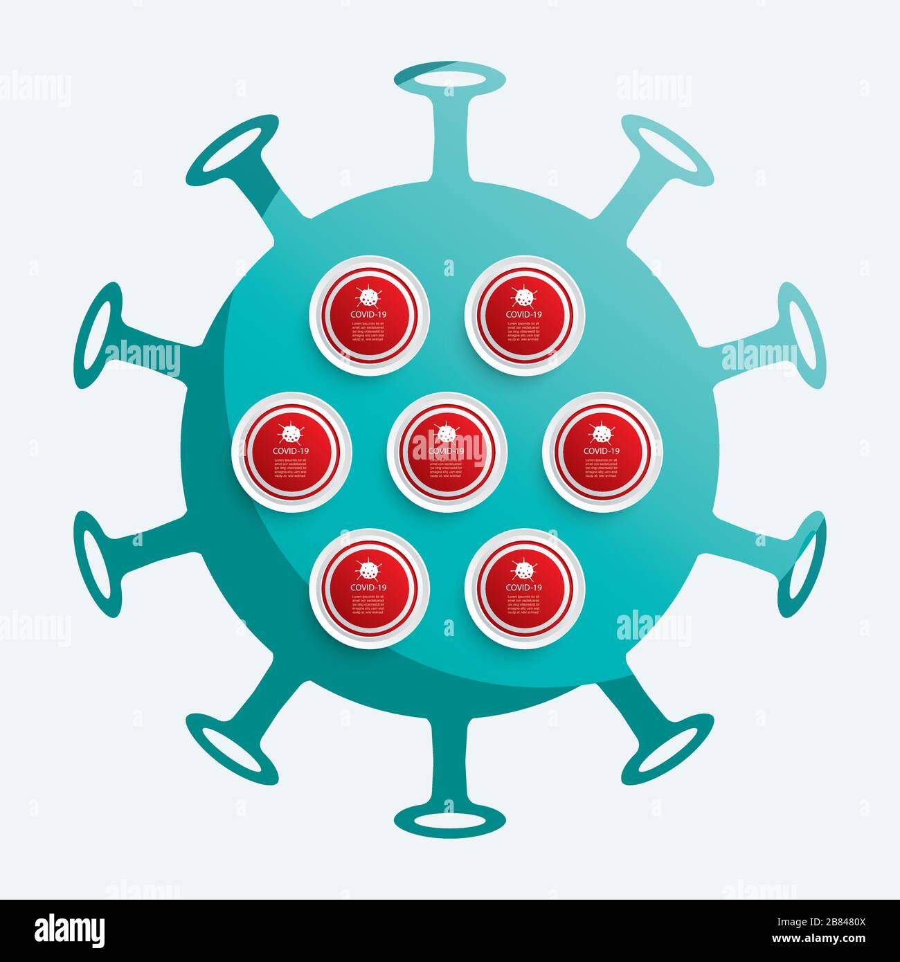 7 infographic circle and network template for virus covid-19 data. Stock Vector
