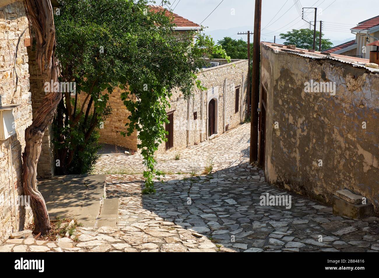 The narrow white limestone streets of Pano Lefkara village. Larnaca District. Cyprus Stock Photo