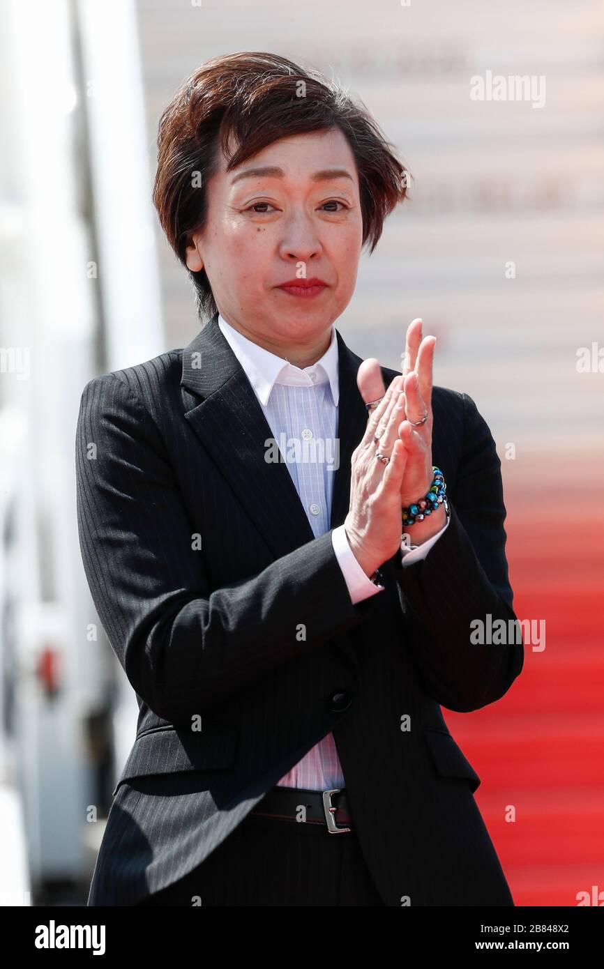 Matsushima, Japan. 20th Mar, 2020. Seiko Hashimoto Minister for the Tokyo  Olympic and Paralympic Games attends the Olympic Flame Arrival Ceremony at  Japan Air Self-Defense Force (JASDF) Matsushima Base in Miyagi Prefecture.